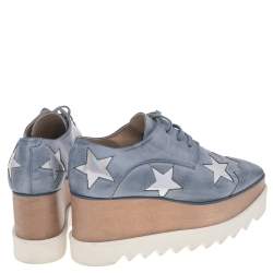 Stella McCartney Blue Faded Effect Faux Leather Elyse Star Platform Lace Up Derby Size 36.5