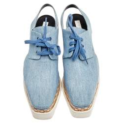 مملوكة مسبقًا حذاء ديربي ستيلا مكارتني إيليز دنيم أزرق مفرغ بنعل سميك ورباط مقاس 37.5