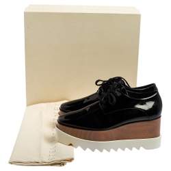 مملوكة مسبقًا Stella McCartney Black Faux Patent Leather Elyse Platform Derby Size 38