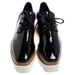 مملوكة مسبقًا Stella McCartney Black Faux Patent Leather Elyse Platform Derby Size 38