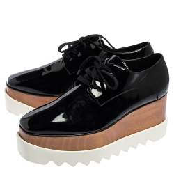 مملوكة مسبقًا Stella McCartney Black Faux Patent Leather Elyse Platform Derby Size 38