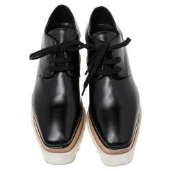 Pre Owned Stella McCartney Black Faux Leather Elyse Platform Derby Size 35