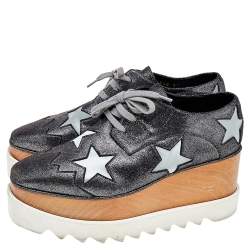 Stella McCartney Metallic Faux Suede Elyse Star Platform Derby Size 37