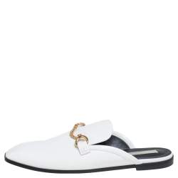 مملوكة مسبقًا Stella McCartney White  Faux Patent Leather Chain Slide Mules Size 40