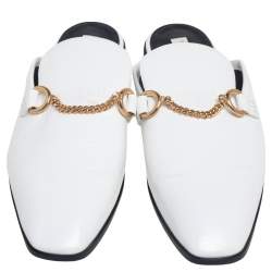 مملوكة مسبقًا Stella McCartney White  Faux Patent Leather Chain Slide Mules Size 40