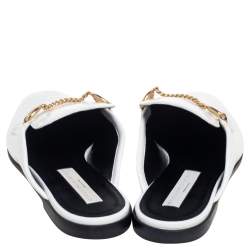 مملوكة مسبقًا Stella McCartney White  Faux Patent Leather Chain Slide Mules Size 40