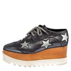 Pre Owned Stella McCartney Metallic Grey Faux Suede Elyse Star Platform Derby Size 38.5