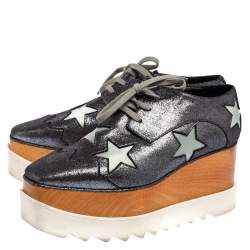 Pre Owned Stella McCartney Metallic Grey Faux Suede Elyse Star Platform Derby Size 38.5