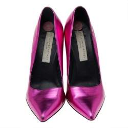 Stella McCartney Metallic Pink Faux Leather Block Heel Pointed-Toe Pumps Size 36