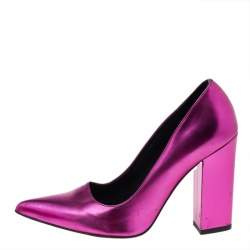 Stella McCartney Metallic Pink Faux Leather Block Heel Pointed-Toe Pumps Size 36