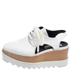 Pre Owned Stella McCartney White Faux Leather Elyse Cutout Platform Derby Size 36