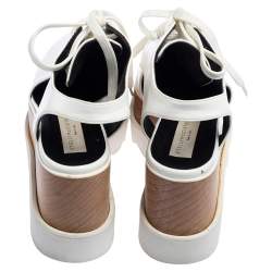 Pre Owned Stella McCartney White Faux Leather Elyse Cutout Platform Derby Size 36