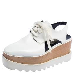 Pre Owned Stella McCartney White Faux Leather Elyse Cutout Platform Derby Size 36