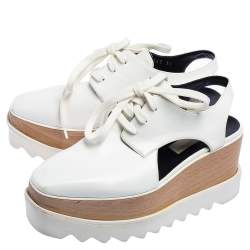 Pre Owned Stella McCartney White Faux Leather Elyse Cutout Platform Derby Size 36