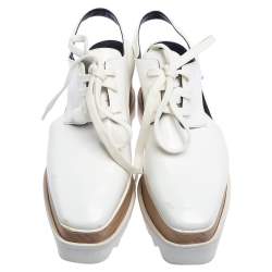 Pre Owned Stella McCartney White Faux Leather Elyse Cutout Platform Derby Size 36