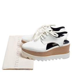 Pre Owned Stella McCartney White Faux Leather Elyse Cutout Platform Derby Size 36