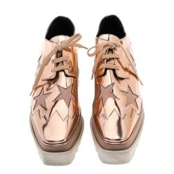 Pre Owned Stella McCartney Gold Faux Leather Elyse Platform Sneakers Size 39