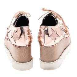 Pre Owned Stella McCartney Gold Faux Leather Elyse Platform Sneakers Size 39