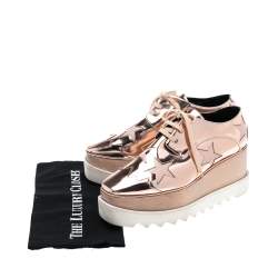 Pre Owned Stella McCartney Gold Faux Leather Elyse Platform Sneakers Size 39
