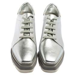 مملوكة مسبقًا Stella McCartney Silver Faux Leather Elyse Platform Derby Sneakers Size 37