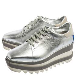 مملوكة مسبقًا Stella McCartney Silver Faux Leather Elyse Platform Derby Sneakers Size 37