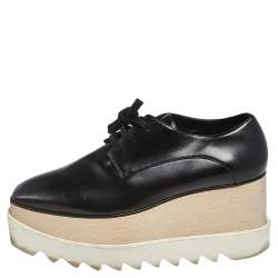 Pre Owned Stella McCartney Black Faux Leather  Elyse Platform Derby Sneakers Size 37