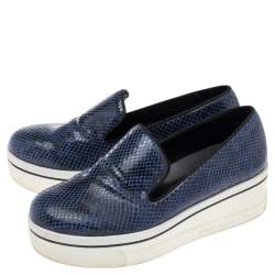 Pre Owned Stella McCartney Blue Faux Snakeskin Embossed Leather Platform Binx Sneakers Size 37