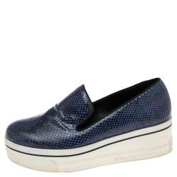 Pre Owned Stella McCartney Blue Faux Snakeskin Embossed Leather Platform Binx Sneakers Size 37