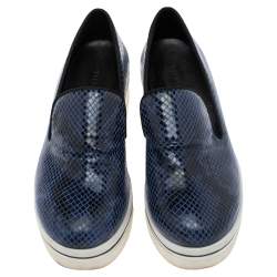 Pre Owned Stella McCartney Blue Faux Snakeskin Embossed Leather Platform Binx Sneakers Size 37