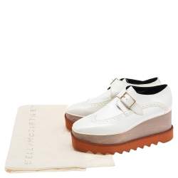 Pre Owned Stella McCartney White Brogue Faux Leather Elyse Monk Platform Derby Size 37