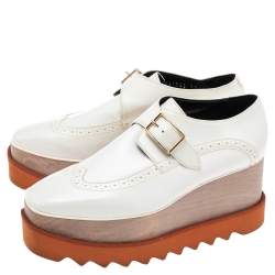 Pre Owned Stella McCartney White Brogue Faux Leather Elyse Monk Platform Derby Size 37