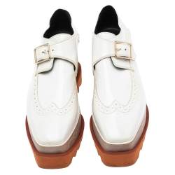 Pre Owned Stella McCartney White Brogue Faux Leather Elyse Monk Platform Derby Size 37