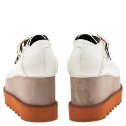 Pre Owned Stella McCartney White Brogue Faux Leather Elyse Monk Platform Derby Size 37