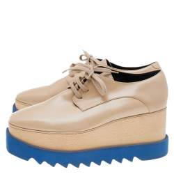 Pre Owned Stella McCartney Beige Faux Leather Elyse Platform Lace Up Derby Size 39