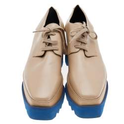Pre Owned Stella McCartney Beige Faux Leather Elyse Platform Lace Up Derby Size 39