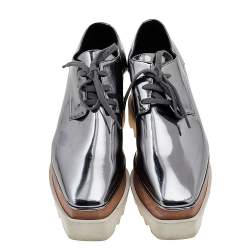 Pre Owned Stella McCartney Faux Patent Leather Elyse Platform Sneakers Size 38