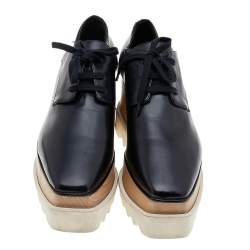 Pre Owned Stella McCartney Black Faux Leather Elyse Platform Derby Size 37.5