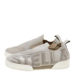 Stella McCartney Grey Faux Suede And Velvet Logo Embossed Slip On Sneakers Size 40