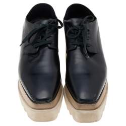 Pre Owned Stella McCartney Black Faux Leather Elyse Platform Derby Sneakers Size 39