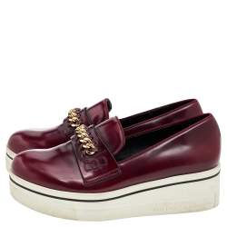Pre Owned Stella McCartney Burgundy Faux Leather Chain Link Platform Slip On Loafers Size 39