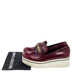 Pre Owned Stella McCartney Burgundy Faux Leather Chain Link Platform Slip On Loafers Size 39