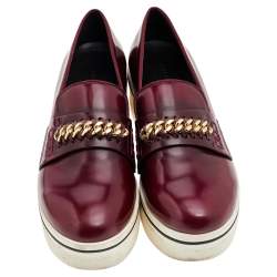 Pre Owned Stella McCartney Burgundy Faux Leather Chain Link Platform Slip On Loafers Size 39