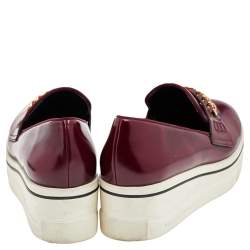 Pre Owned Stella McCartney Burgundy Faux Leather Chain Link Platform Slip On Loafers Size 39