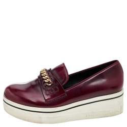 Pre Owned Stella McCartney Burgundy Faux Leather Chain Link Platform Slip On Loafers Size 39