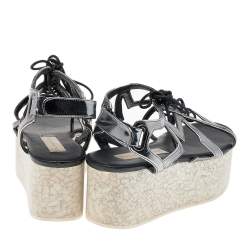 Pre Owned Stella McCartney Metallic Grey Faux Leather Hackney Platform Sandals Size 36