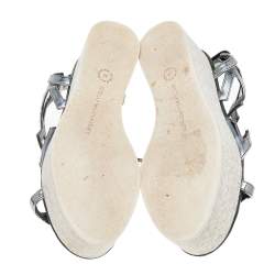 Pre Owned Stella McCartney Metallic Grey Faux Leather Hackney Platform Sandals Size 36