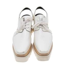 مملوكة مسبقًا حذاء ديربي ستيلا مكارتيني إيلسي جلد صناعي أبيض قصات مفرغة نعل سميك مقاس 37.5