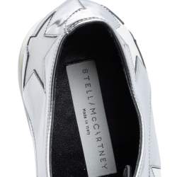 Pre Owned Stella McCartney Silver Faux Patent and Faux Leather Elyse Star Platform Sneakers Size 38.5