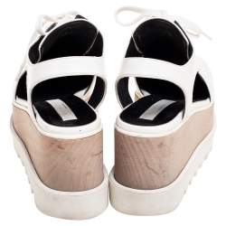 Pre Owned Stella McCartney White Faux Leather Elyse Cutout Platform Derby Size 36