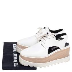 Pre Owned Stella McCartney White Faux Leather Elyse Cutout Platform Derby Size 36